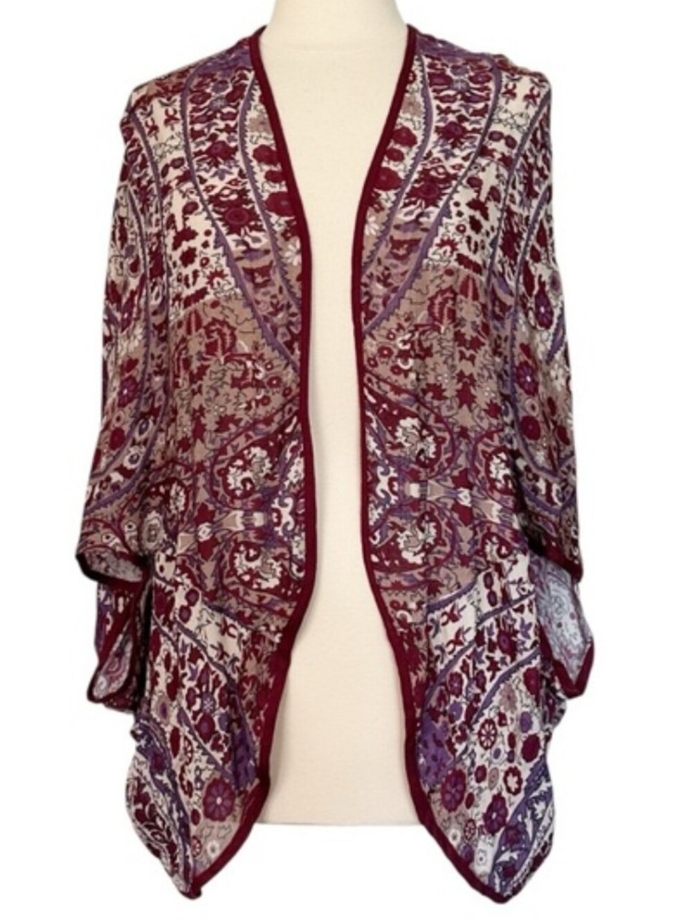 NWT J Jill XL-3X Open Ruana Kimono Cranberry Paisley